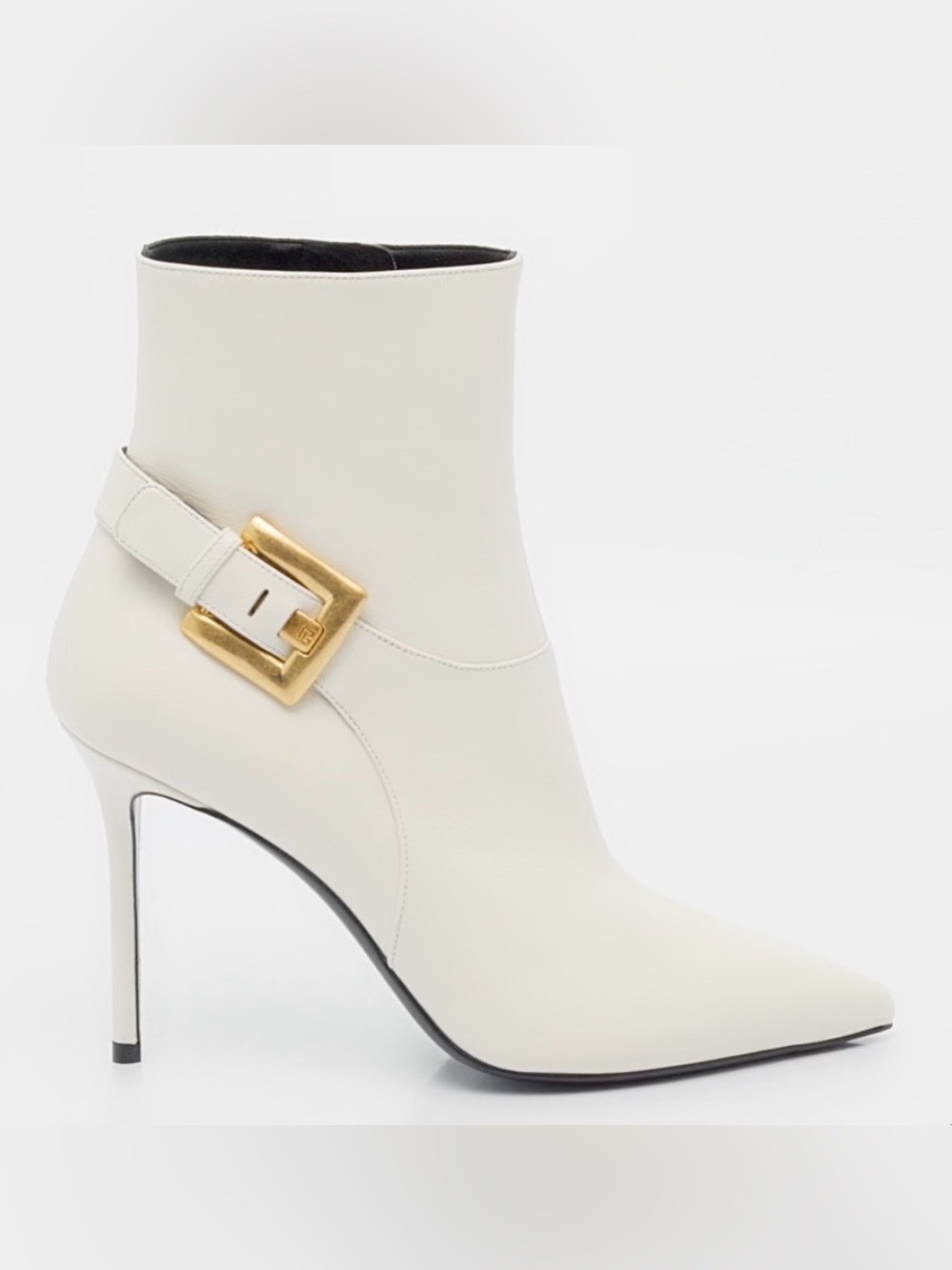 Balmain Cream Ankle Boot with Gold Buckle